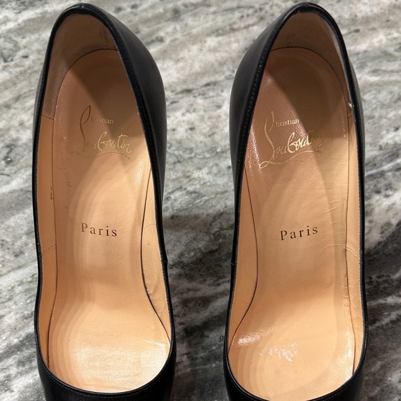 Christian Louboutin Black Leather Heels with Red Soles - Picture 2 of 6